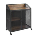 Industrial Bar Cabinet Cart with Mesh Doors Shelves and Wheels
