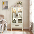 Illuminated Glass Curio Display Cabinet with Adjustable Shelves, Double Doors, and Drawer - Glass Wine Storage Solution