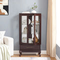 Illuminated Glass Curio Display Cabinet with Adjustable Shelves, Double Doors, and Drawer - Glass Wine Storage Solution