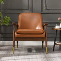 Mid-Century Modern Faux Leather Accent Chair - 29.2", Cushioned Seat, Sturdy Wood Frame, and Brass-Tipped Legs