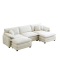 Beige 5-Piece U-Shaped Corduroy Modular Sectional Sofa Set with 2 Ottomans