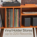Vinyl Record Player Stand with Built-in Charging Station - Dimensions: 31D x 26W x 15H