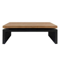 Versatile 2-Tier Coffee Table in Black and Natural Wood for Living Room