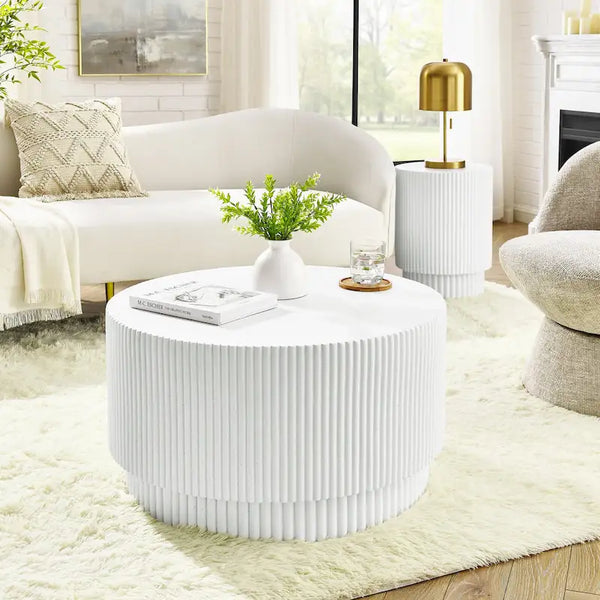 15.72-Inch Nordic H-Barrel Coffee Table - Simple Design for Indoor and Outdoor Use, Made from Durable Magnesium Oxide