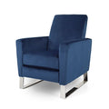 Reki Manual Push Back Recliner Chair - Blue Velvet with Stainless Steel Accents