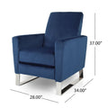 Reki Manual Push Back Recliner Chair - Blue Velvet with Stainless Steel Accents
