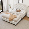 Contemporary Queen Upholstered Bed with Ruched Button-Tufted Headboard, Sturdy Wooden Frame and Metal Base – Box Spring Not Required