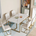 GDFStudio Carter Contemporary Rectangular Dining Set with Faux Marble Table and Six Upholstered Chairs