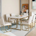 GDFStudio Carter Contemporary Rectangular Dining Set with Faux Marble Table and Six Upholstered Chairs
