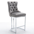 Contemporary Set of 2 Bar Stools with Button-Tufted Back and Studded Trim, Chrome Metal Base - Ideal for Dining Room, Living Room, and Bedroom