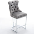 Contemporary Set of 2 Bar Stools with Button-Tufted Back and Studded Trim, Chrome Metal Base - Ideal for Dining Room, Living Room, and Bedroom