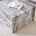 Contemporary Rectangular Coffee Table with Sturdy Base and Imitation Marble Finish for Living Room