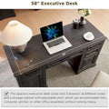 58-Inch Large Office Desk with Drawers and Embossed Texture