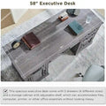 58-Inch Large Office Desk with Drawers and Embossed Texture