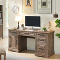 58-Inch Large Office Desk with Drawers and Embossed Texture