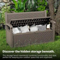 Durable All-Weather Resin Storage Bench with Lockable Hidden Compartment - Rattan-Style Design, 500 lbs Weight Capacity, 70-Gallon Storage Space