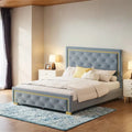 Queen Size Upholstered Platform Bed with Padded Headboard