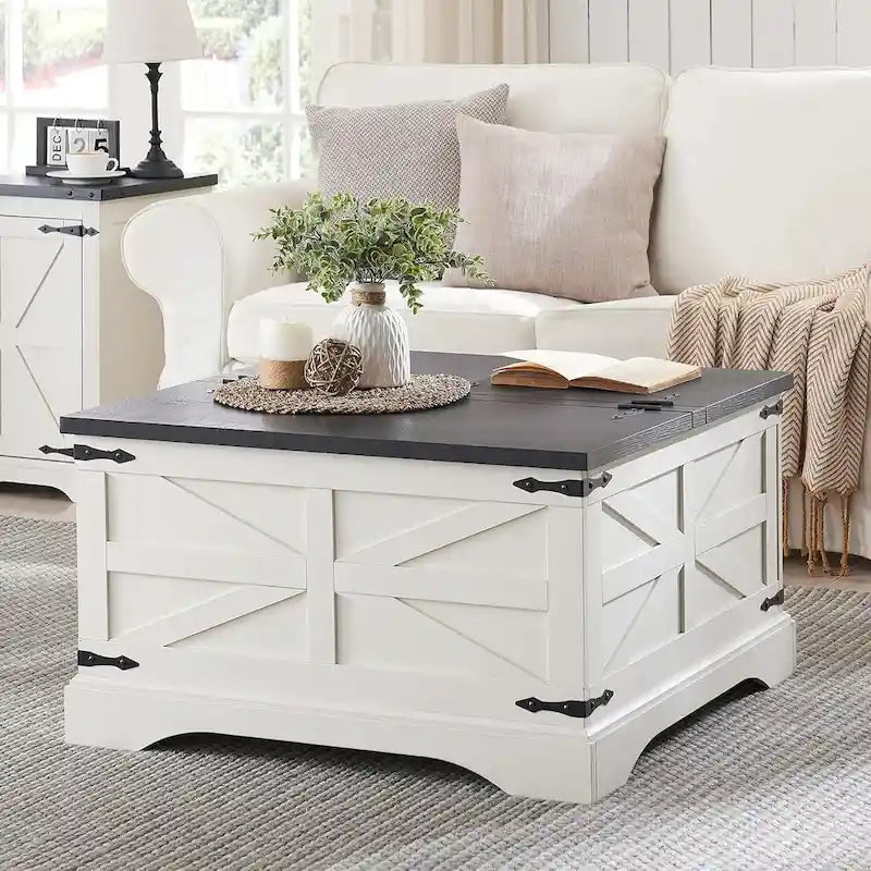 Rustic Square Wood Coffee Table for Living Room - Farmhouse Style