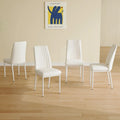 Set of 4 Modern Leather Upholstered Dining Chairs with Vertical Striped Backrest and Metal Legs