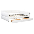 Upholstered Queen Size Daybed Sofa Bed with USB Ports and 2 Drawers - Vertical Stripes Recliner Loveseat Chaise Lounge
