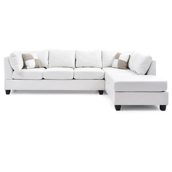 111 White Reversible Faux Leather 4-Seater Sectional Sofa with Throw Pillows