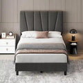 Sturdy Wooden Slat Linen Upholstered Platform Bed Frame