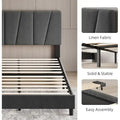 Sturdy Wooden Slat Linen Upholstered Platform Bed Frame
