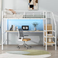 Complete Loft Bed Set with Desk, Storage Staircase, Compact Wardrobe, and LED Lighting
