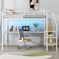 Complete Loft Bed Set with Desk, Storage Staircase, Compact Wardrobe, and LED Lighting