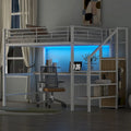 Complete Loft Bed Set with Desk, Storage Staircase, Compact Wardrobe, and LED Lighting