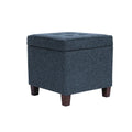 Navy Blue Woven Fabric Storage Ottoman - 18-Inch Square Tray Top