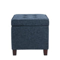 Navy Blue Woven Fabric Storage Ottoman - 18-Inch Square Tray Top