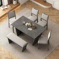 6-Piece Wooden Dining Set: Rectangular Table with 4 Upholstered Chairs and 1 Bench