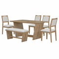 6-Piece Wooden Dining Set: Rectangular Table with 4 Upholstered Chairs and 1 Bench