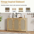 3-Door Buffet Cabinet with Faux Rattan Doors, Shelving, and Metal Handles - Ideal Coffee Bar Sideboard