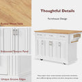 Spacious White Kitchen Island with Wood Drop Leaf, Embossed Texture Rolling Cart Featuring Doors and Drawers for Ample Storage