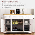 Spacious White Kitchen Island with Wood Drop Leaf, Embossed Texture Rolling Cart Featuring Doors and Drawers for Ample Storage