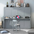 Queen/Full Size Murphy Bed with Hydraulic Lift and Integrated Desk Design