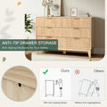 EROMMY Mid-Century Modern 6-Drawer Fluted Dresser - Wide Chest with Metal Handles for Bedroom and Living Room