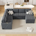 Roomfitters U-Shaped Sectional Sofa with Pull-Out Bed, Storage Chaise Lounge, and Integrated Charging Ports for Living Room