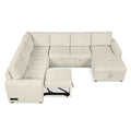 Roomfitters U-Shaped Sectional Sofa with Pull-Out Bed, Storage Chaise Lounge, and Integrated Charging Ports for Living Room