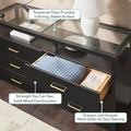 Wood Dresser with Glass Top and 6 Drawers Storage Cabinet