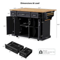 54-Inch Large Kitchen Island with Rubberwood Drop Leaf, Embossed Texture, Rolling Cart on 4 Wheels, Featuring 4 Doors and 3 Drawers