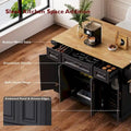 54-Inch Large Kitchen Island with Rubberwood Drop Leaf, Embossed Texture, Rolling Cart on 4 Wheels, Featuring 4 Doors and 3 Drawers