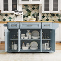 54-Inch Large Kitchen Island with Rubberwood Drop Leaf, Embossed Texture, Rolling Cart on 4 Wheels, Featuring 4 Doors and 3 Drawers