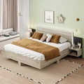Modern King Size Wooden Floating Bed Frame with Nightstand and LED - Slatted Support Design