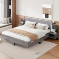 Modern King Size Wooden Floating Bed Frame with Nightstand and LED - Slatted Support Design