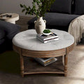 Spacious Round Waterproof Ottoman Coffee Table - 2-Tier Oversized Button-Tufted Design with Wooden Upholstery