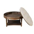 Spacious Round Waterproof Ottoman Coffee Table - 2-Tier Oversized Button-Tufted Design with Wooden Upholstery