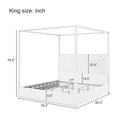 Metal Canopy Platform Bed with Vertical Stripe Upholstered Wingback Headboard - Four Poster, Low Profile Design